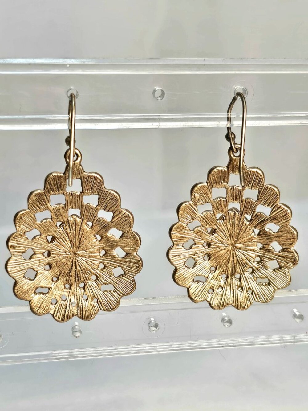 Turquoise Enamel Cabochon Drop Earrings Gold Tone Medallion Boho Statement - Picture 4 of 5